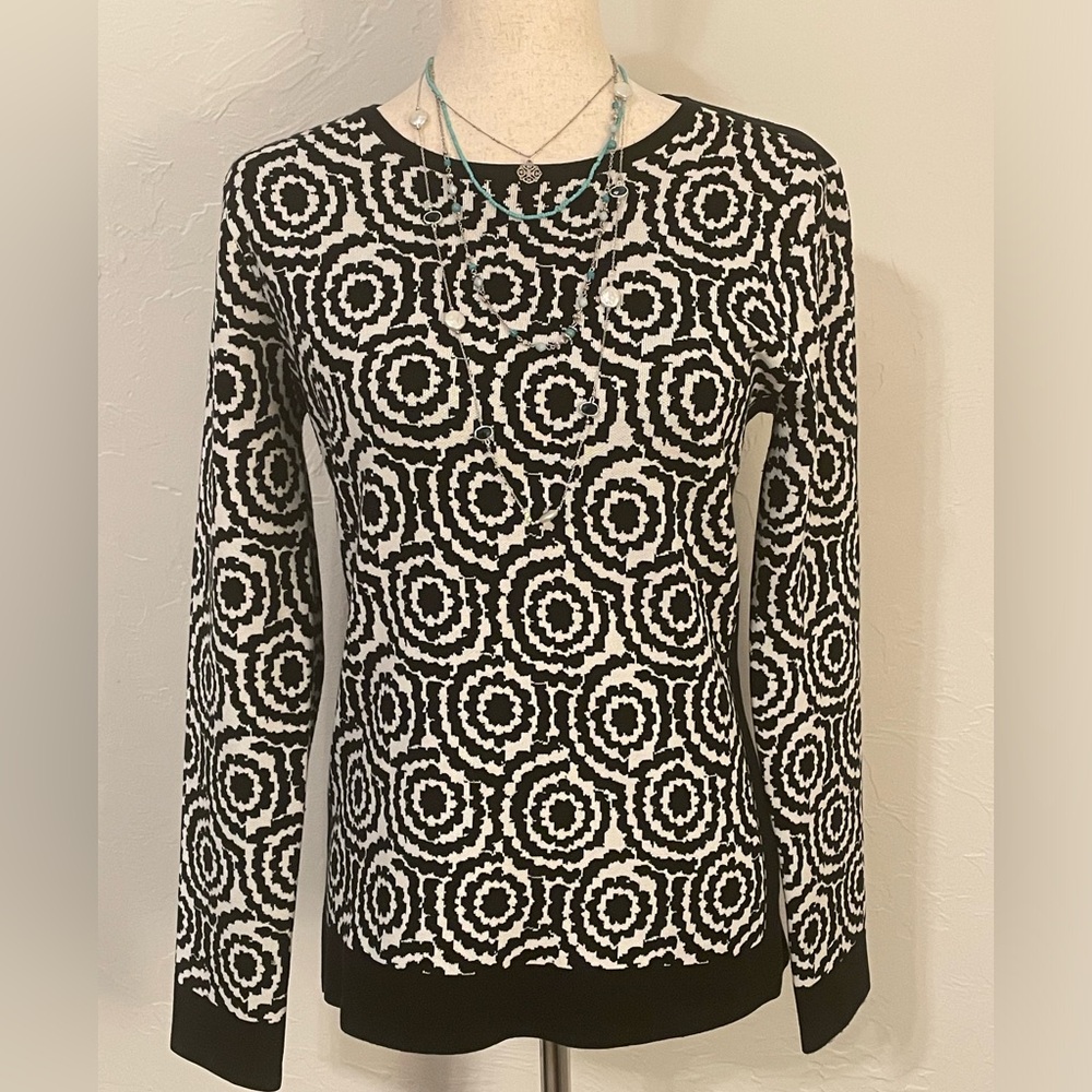 Doncaster Silk Blend Crew Neck Sweater Size Medium M Black Cream